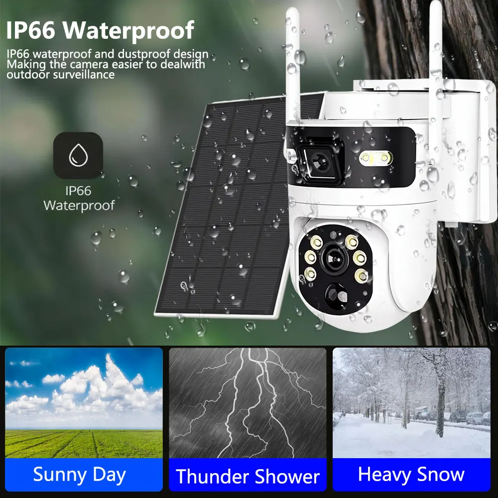 8MP 4K 4G SIM Card PTZ IP Camera Record Built-in Battery Dual Lens Solar Outdoor Camera Solar Panel P2P ICam365 PIR Detection view 4