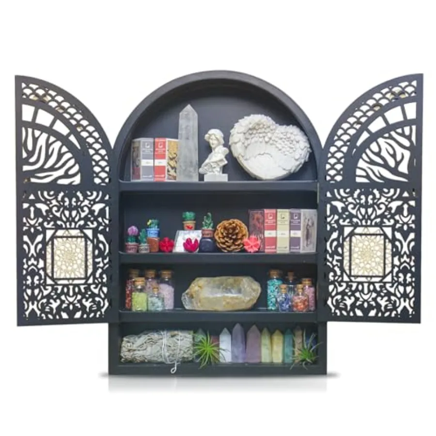 

Crystal Display Shelf for Wall, Crescent Moon Phase Shelf Wall Decor, Wooden Arch Shelf, Tree of Life Crystal Holder Organizer,