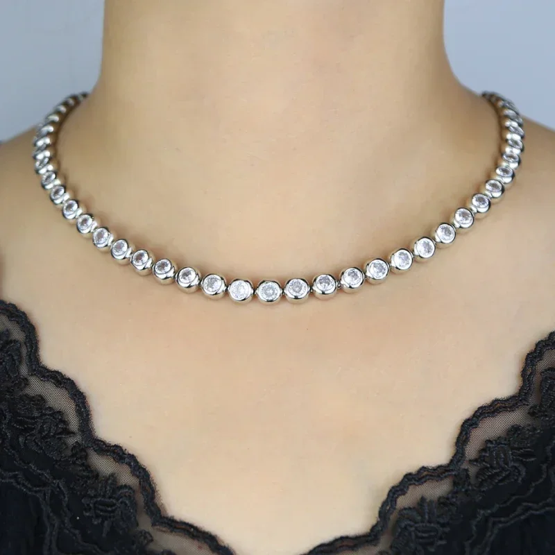 Geometric Round Beaded CZ Jewelry 5A Cubic Zirconia Tennis Necklace 2024 New Bracelet Necklace Set