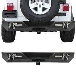 Rear Bumper Compatible with 1997-2006 Jeep Wrangler TJ & Unlimited, Off Road Full Width Bumper w/2 X 18W LED Lights, 2