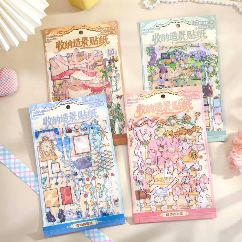 Mr.Paper 3Packs/Pack Vintage Curiosity Cabinet Series 3D Scene Sticker Pack Retro Display Window Decor for Journal Scrapbook DIY