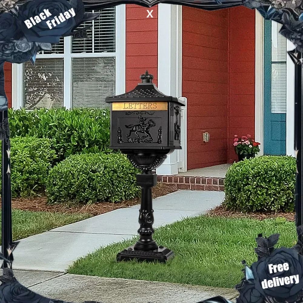 Mailbox Cast Aluminum Black Mail Box Postal Box Security Heavy Duty New