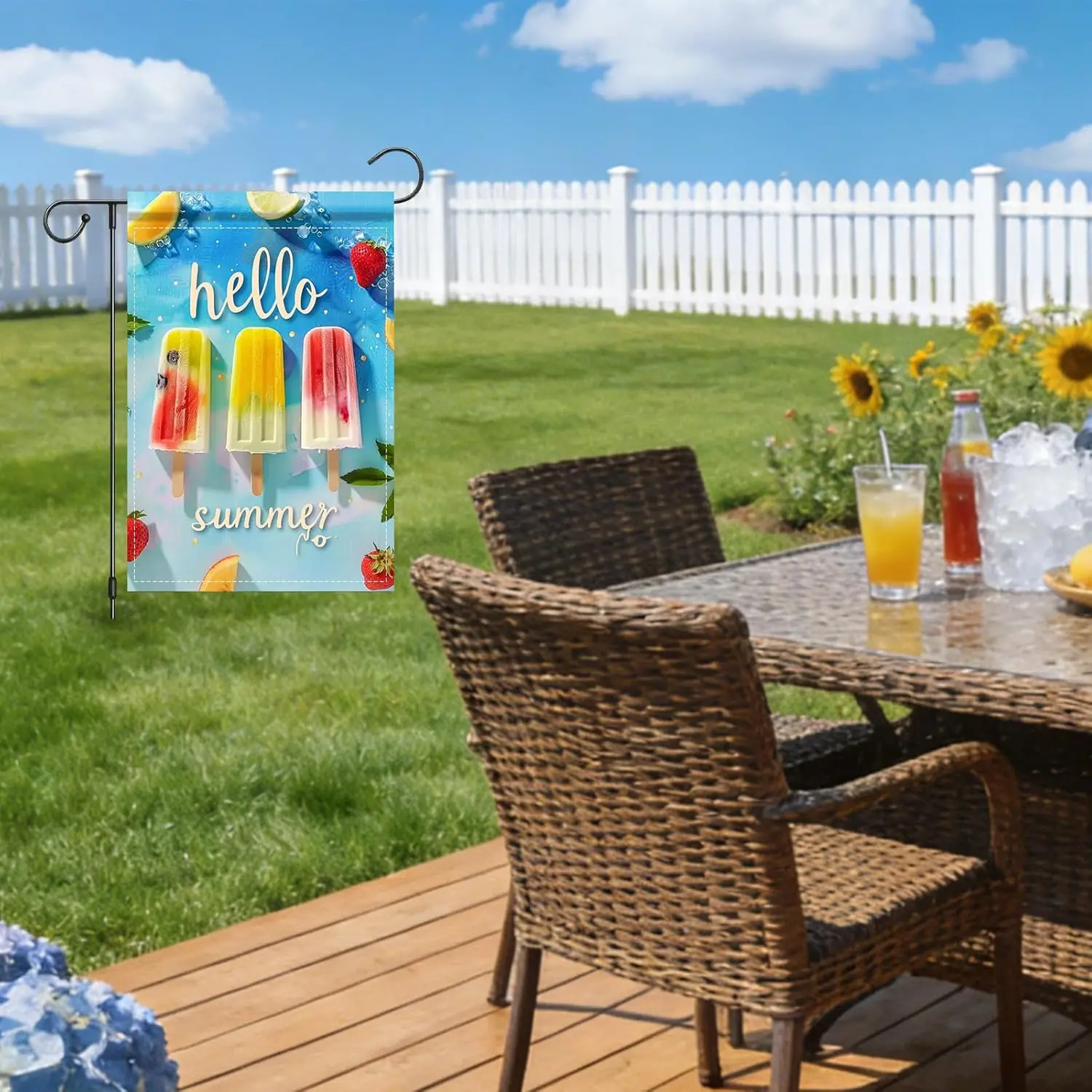 Garden Flag Hello Summer Design - Polyester, 12x18 Inches Summer garden flags for outside with festive print; suits entryway jjp
