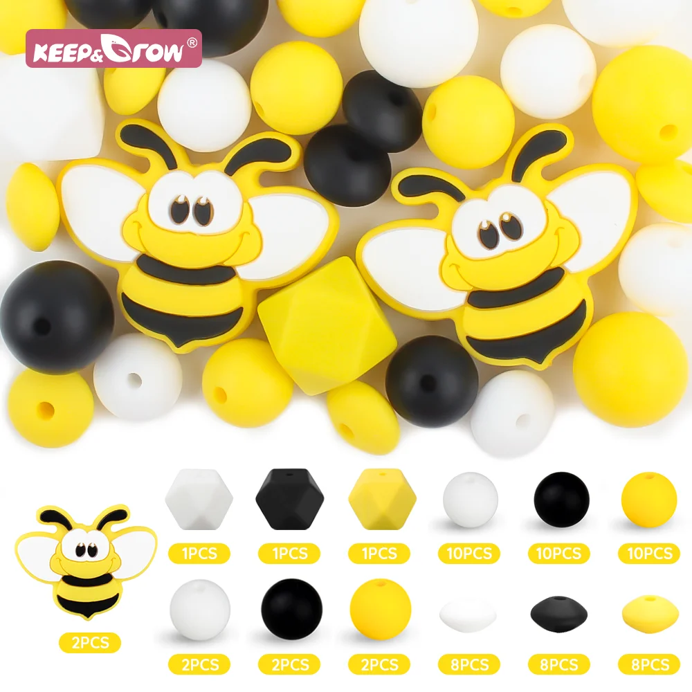 65Pcs Bee Silicone Beads Cartoon Animal Baby Teething Beads Multi Shape Set DIY Pacifier Chain Necklace Bracelet Accessories