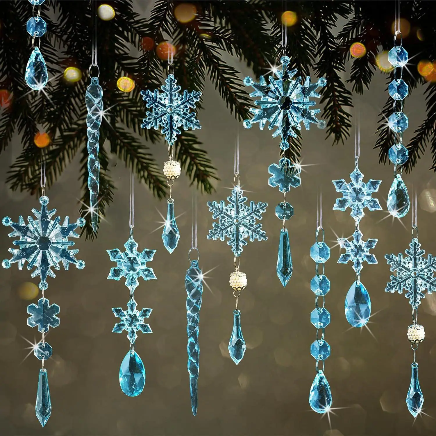 アクリルクリスタル雪の結晶氷柱クリスマスツリー装飾ペンダントクリスマスハンギングエアドロップデコレーションdiyアクセサリー