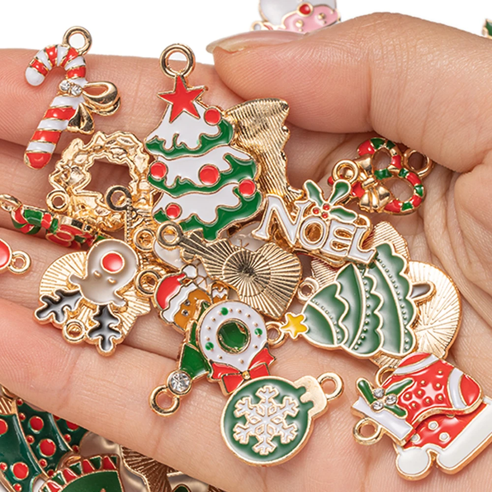 20/40pcs Random Mixed Christmas Pendant Charms For DIY Earring Necklace Bracelet Jewelry Making Supplies Decor Craft Accessories