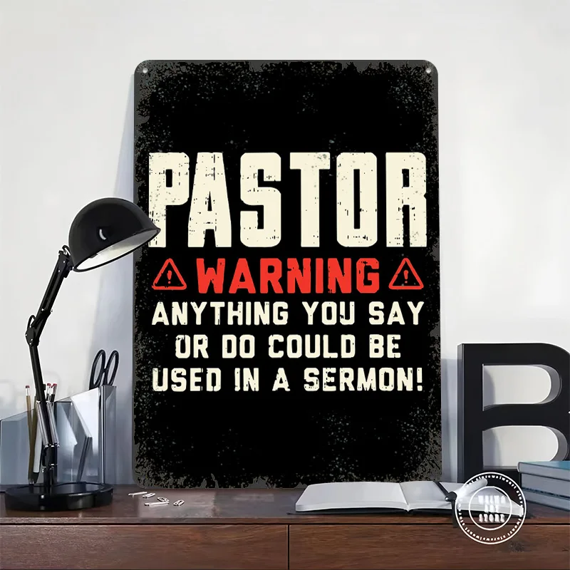 Pastor Warning Printed Poster Customized Wall Art Retro Vintage Metal Tin Signs for Bedroom Decoration Room Decor Men Coffee Bar