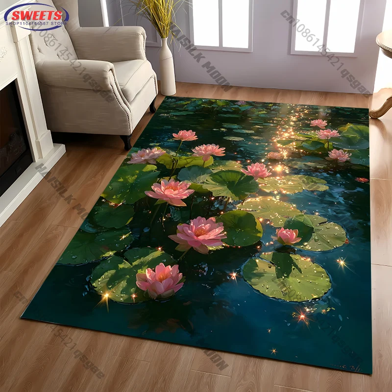 15 Sizes Lotus Leaf Pattern Carpet Rug for Living Rooms Bedrooms, Office Areas, Large Area Non-Slip Decorative Mats Great Gifts
