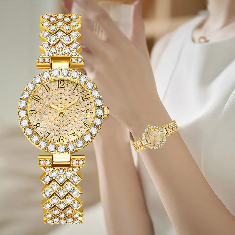 2PCS Gorgeous Party Women's Quartz Watch with Shining Bracelet Jewelry Set