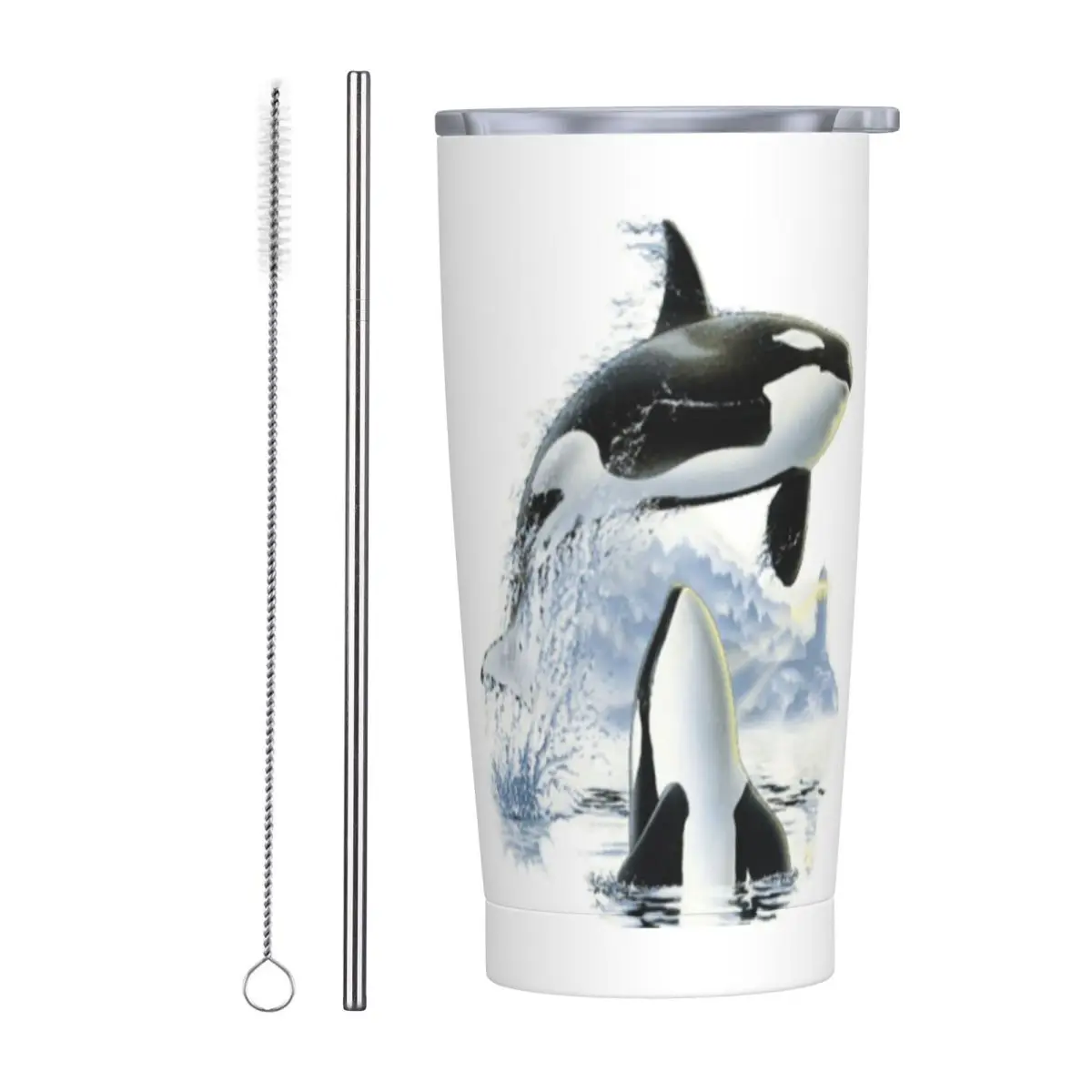 Orca Killer Whale Flies Or Jumps Oves The Ocean Stainless Steel Tumbler Vacuum Insulated Mug Thermal Cold Bottle Straws With Lid