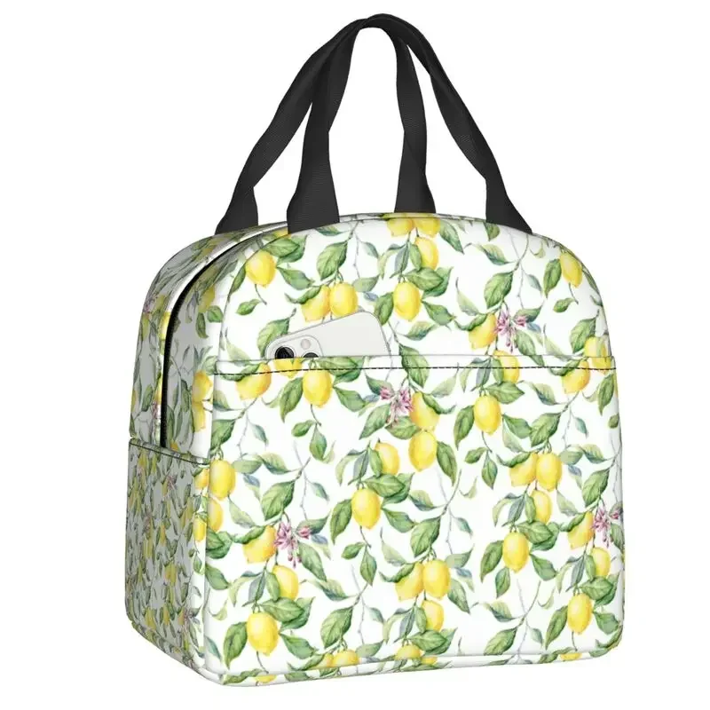 

Tropical Fruit Summer Lemon Insulated Lunch Box for Women Reusable Thermal Cooler Lunch Bag Food Picnic Container Tote Bags