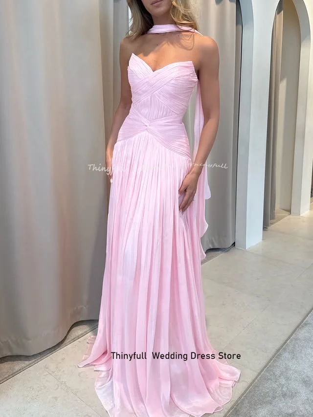 Thinyfull A-line Shiny Satin Prom Dress Sleeveless V-neck Evening Dress Vestidos De Fiesta Elegantes Party Gown Customized