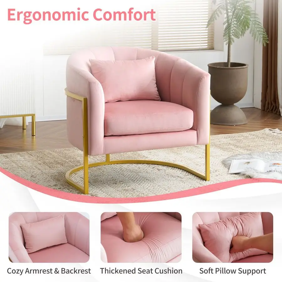 เก้าอี้ทำเล็บหุ้มกำมะหยี่ เก้าอี้แต่งหน้า โครงโลหะสีทองทันสมัย พร้อมที่วางแขนและหมอนรองนั่งเพื่อความสบาย สำหรับร้านทำเล็บ ห้องนอน ห้องนั่งเล่น