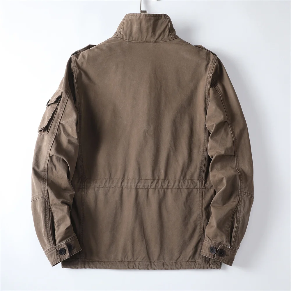 American Retro Style Men's Spring Casual Jackets Heavyweight Cotton Multi-Pockets Loose Cargo Jacket Fashion Outerwear