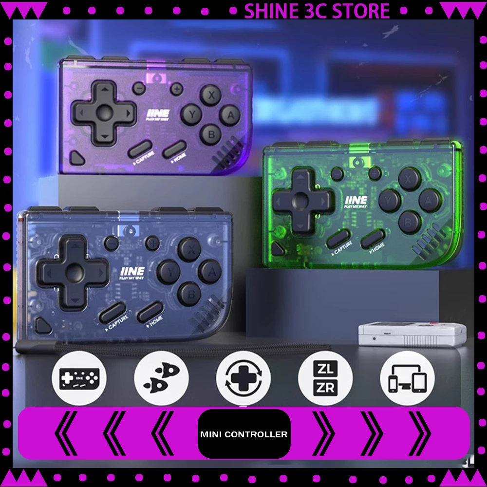 

IINE Mini Retro Ananke Controller/ Turbo Function Interchangeable Joystick D-Pad Multi-Platform Controllers Handheld Game Custom