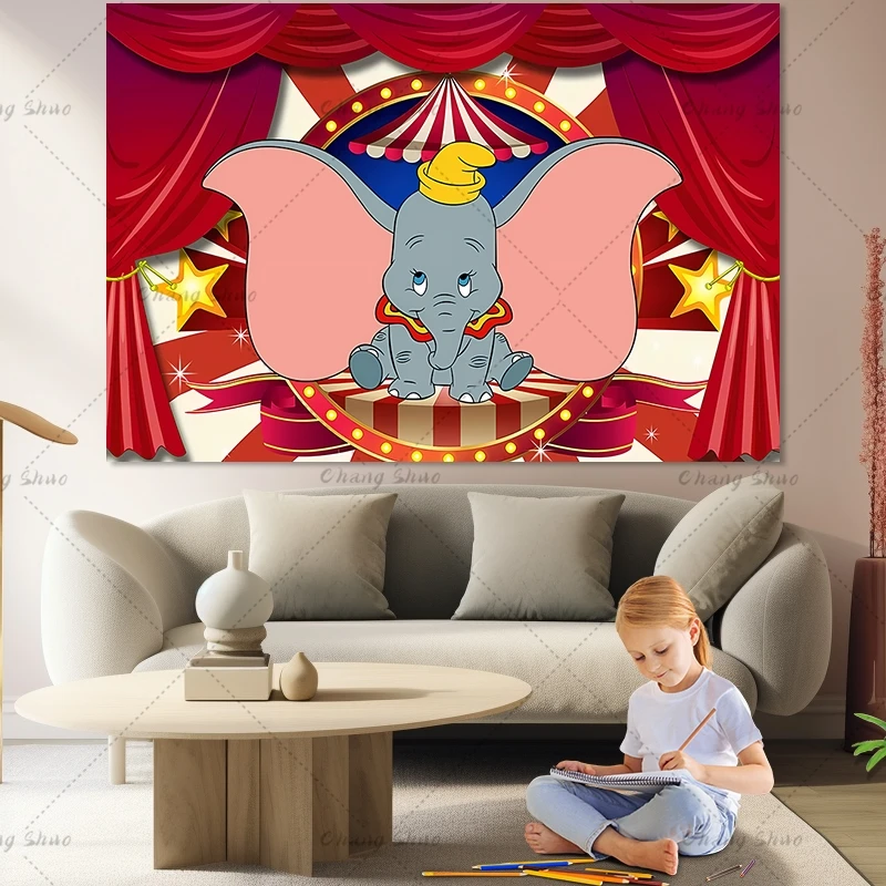 Dumbo Kids Happy Birthday Backdrop Blue Dumbo Newborn Photo Photography Background Party Decorations Baby Shower Banner Booth