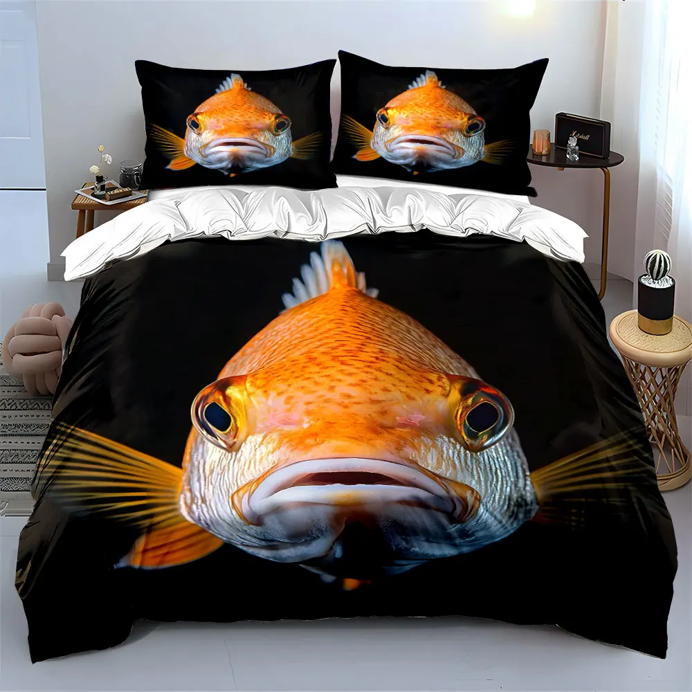 Close-up of golden fish Duvet Cover Set with 3D Printing Design Soft Polyester Bedding Set All-Season Comfort Machine Washable 3