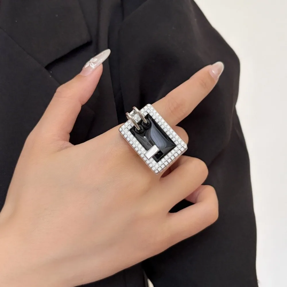 Exaggerated Color Checkered Swimming Pool Ring Ins Style Sweet Style Exaggerated Ring Cool Design Mini Fun Ring For Women