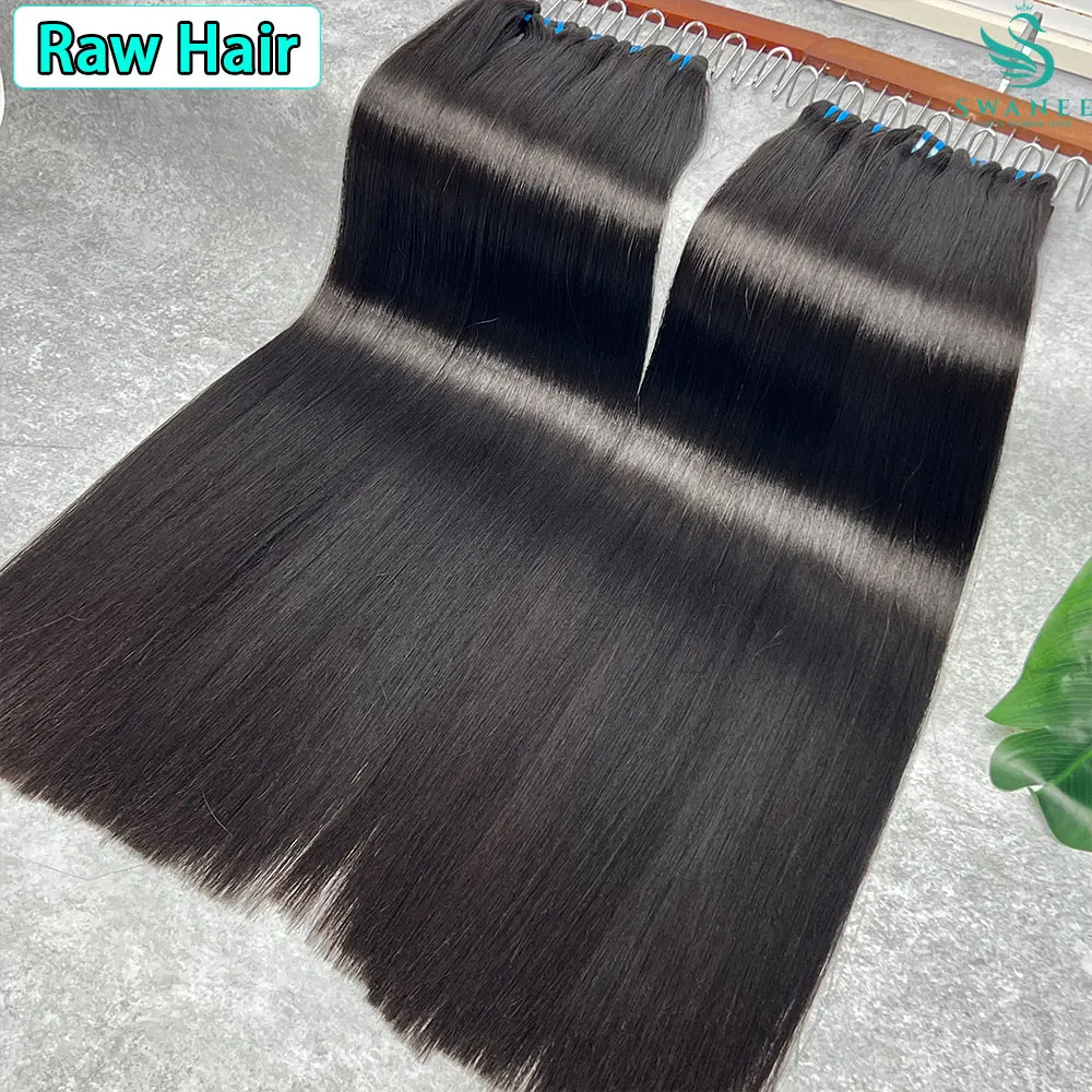 SWANEE ダブル描画 15A 未処理人毛バンドル骨ストレート 100% 生ベトナムナチュラルカラー髪横糸エクステンション