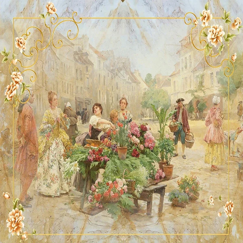 Papier peint Photo personnalisé Style européen, paysage de fleurs et de marbre, 3D, décoration murale pour salon