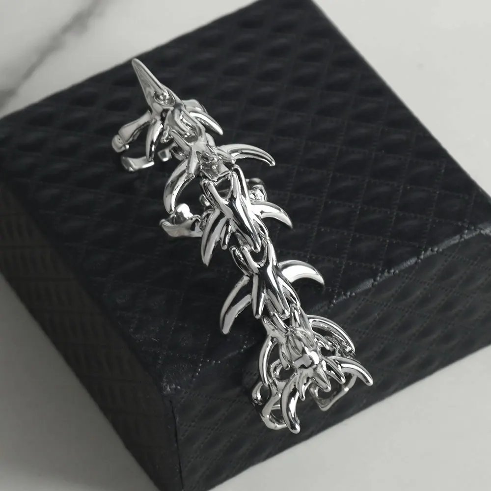 New Punk Gothic Rock Scroll Joint Armor Knuckle Metal Rings Exaggerated Dragon spinal Skeletal Design Adjustable Finger Ring Jew
