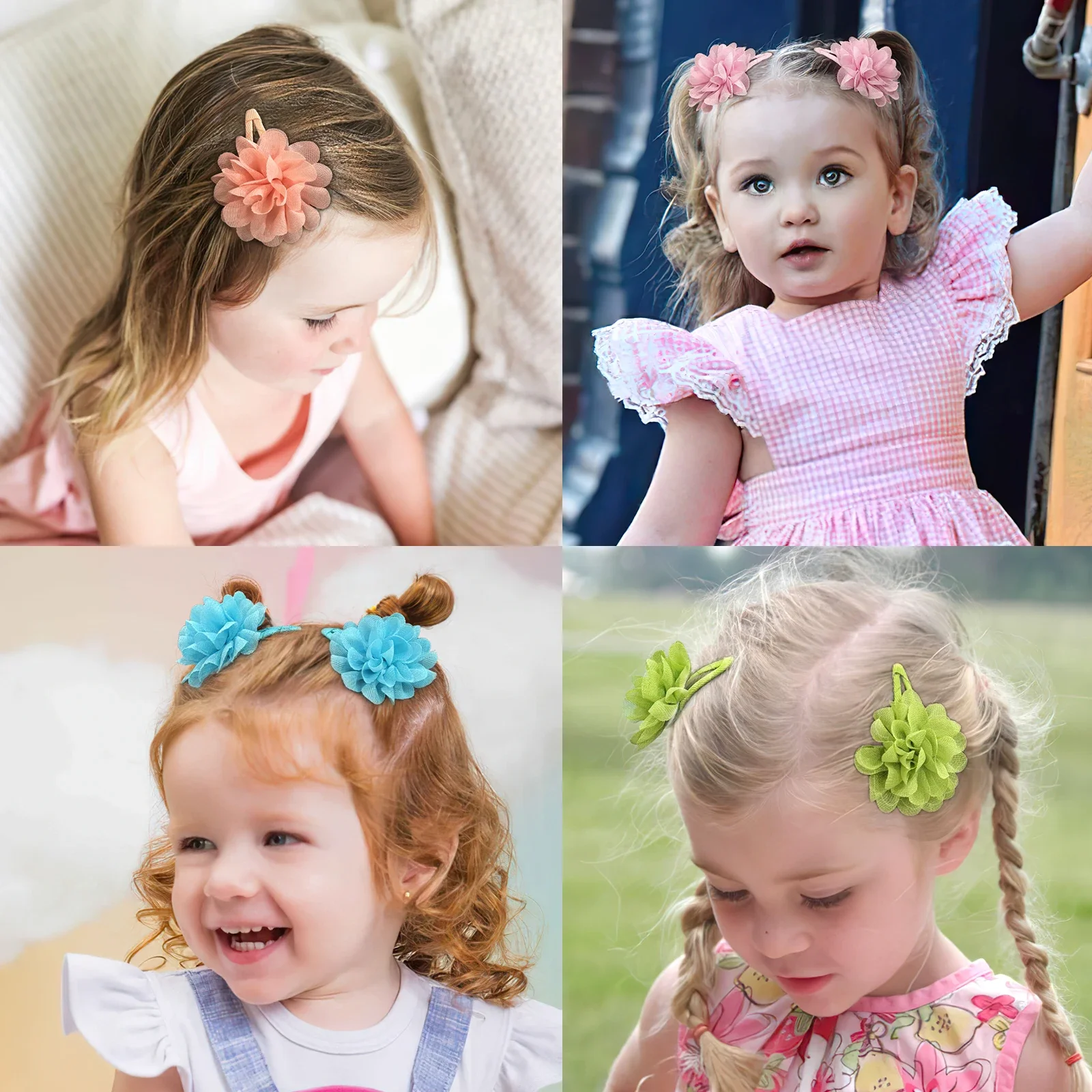 6Pcs Cute chiffon flower slip bangs hair clip, princess hair accessory, suitable for girls daily use, ideal choice as a gift