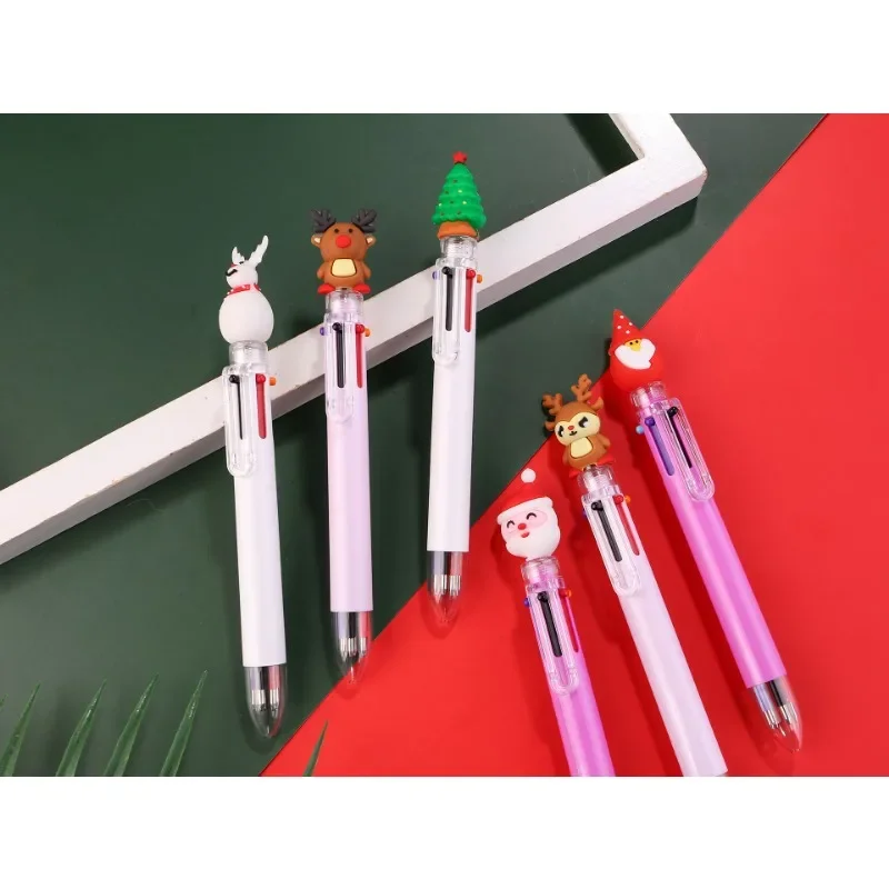 12Pcs Christmas creative novelty six-color ballpoint pen, student holiday stationery gifts office supplies