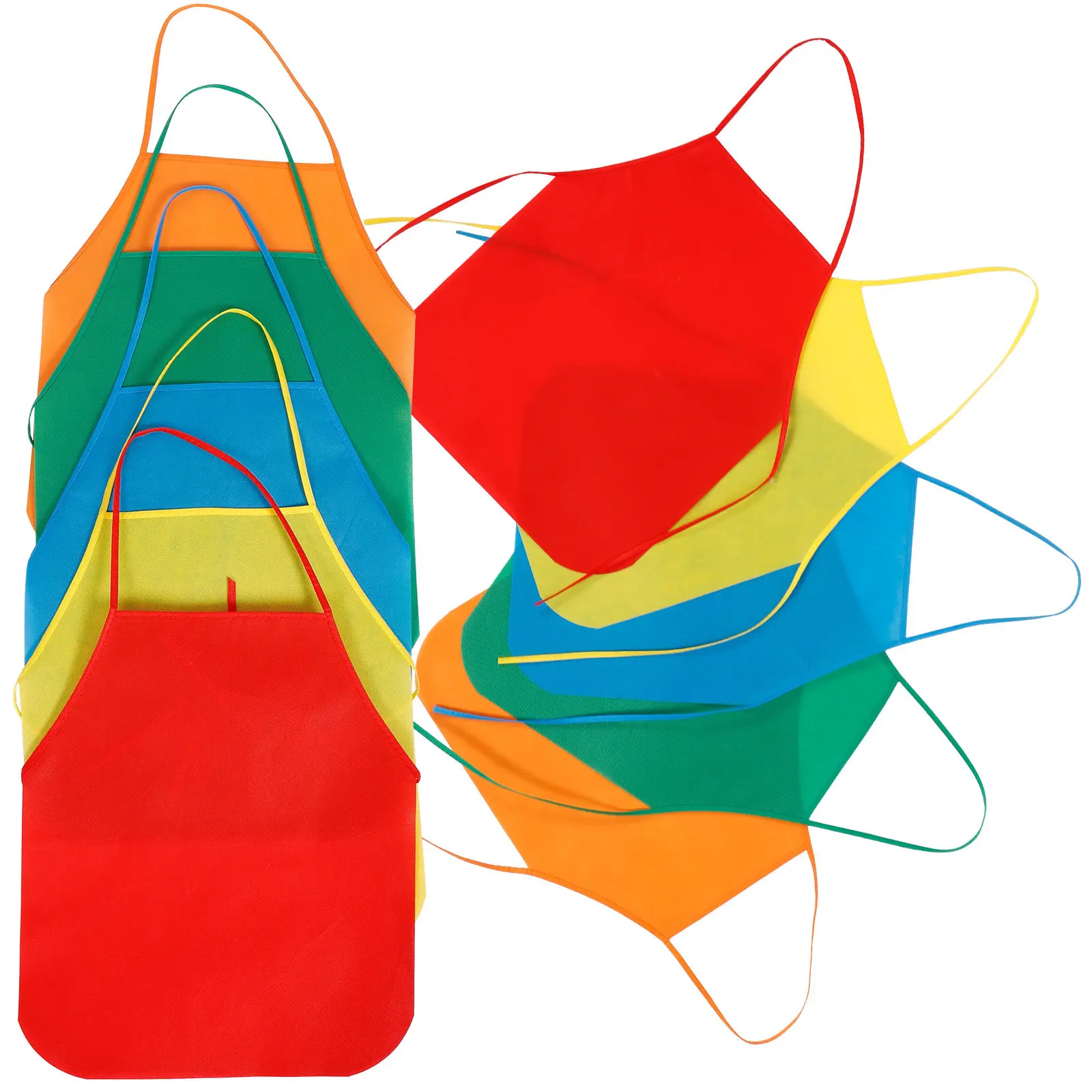 10Pcs Kids Painting Aprons Non-Woven Breathable Lightweight Reusable Aprons for Baking Drawing Toddler Apron