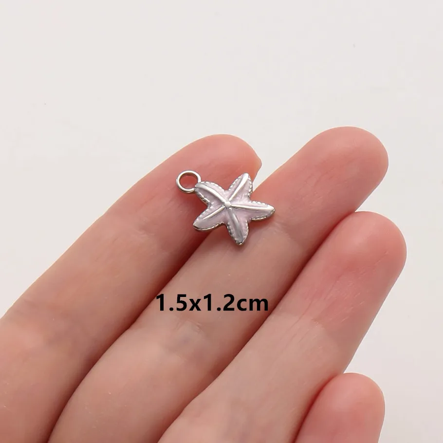 6 Stück Großhandel Rosa/Pinkfarbene Emaille-Tieranhänger Flamingo Schmetterling Seestern Edelstahl-Charms für Schmuckherstellung Halskette – Detail 13