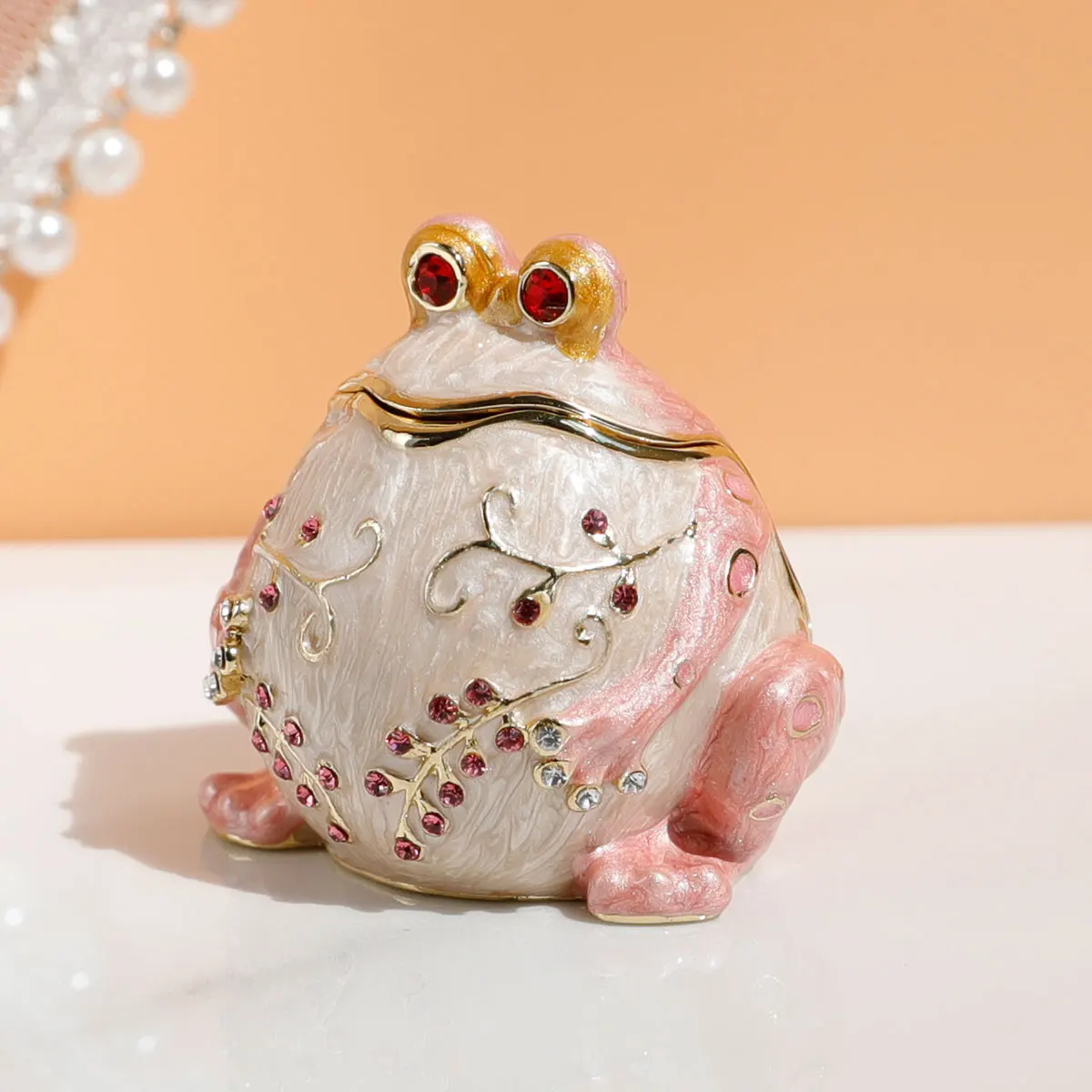 1pc Hand Painted Hinged Frog Trinket Jewelry Box Crystal Jeweled Small Cute Frog Animal Figurines Collectible