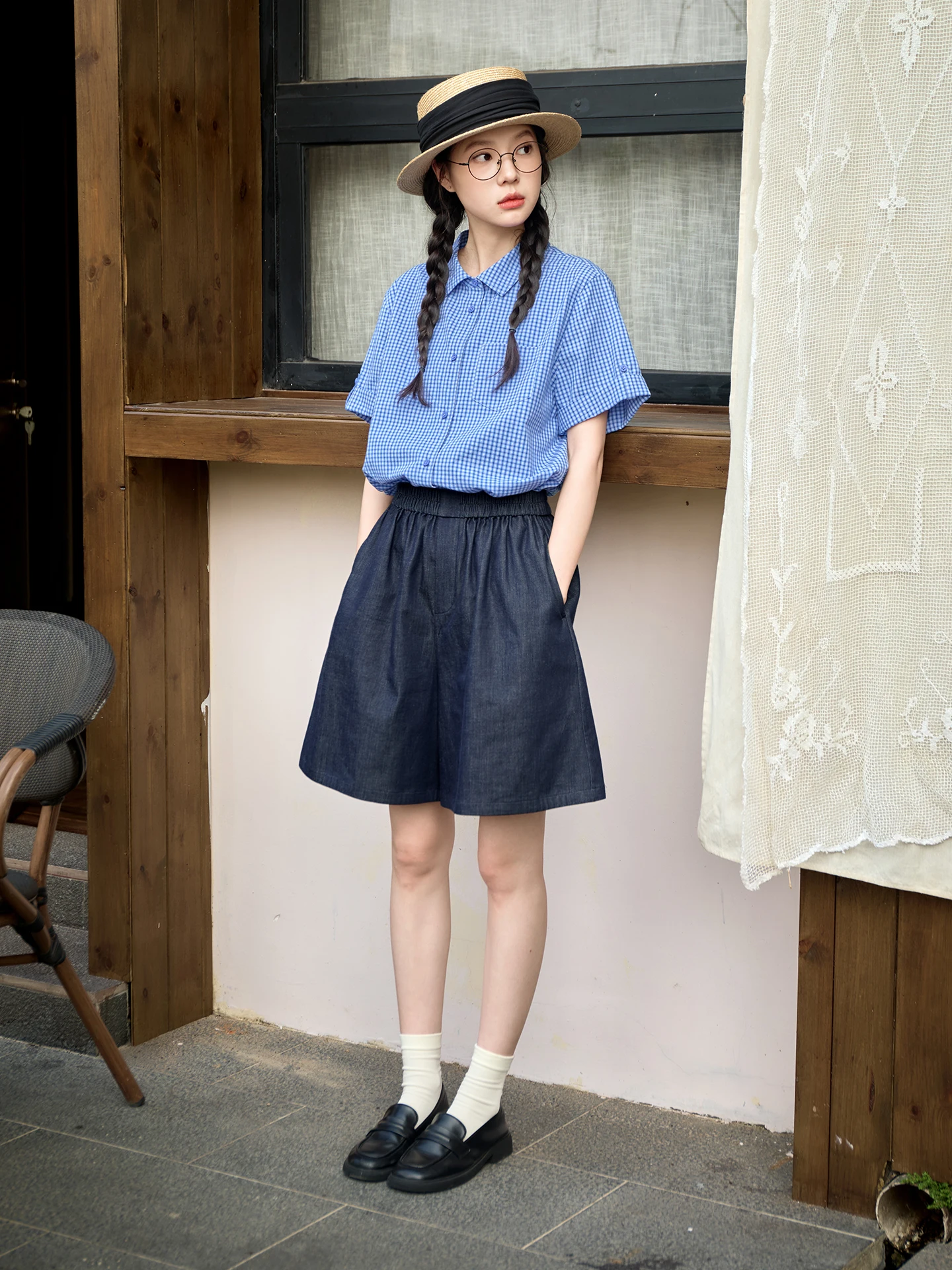 Casual Cotton Denim Short Pants Women's Summer Thin Loose Wide Leg Pants High Waist Straight Cut Breathable Comfortable Shorts
