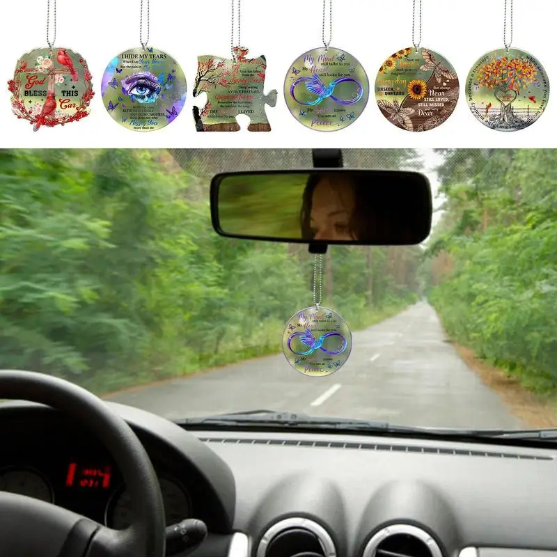 Car Rearview Mirror Hangings Decor Car Decoration Acrylic Flower And Bird Hangings Ornaments Car Interior Hangings Decor For