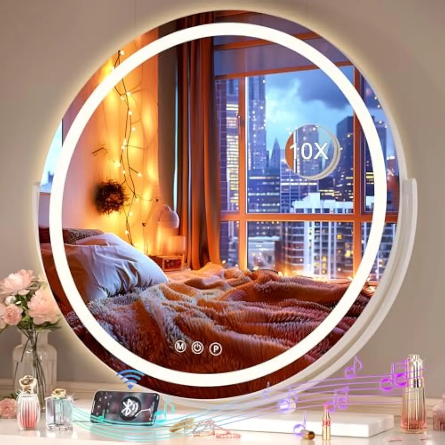 

Vanity Mirror with Lights and Bluetooth, 24 LED Makeup Mirror, Lighted Makeup Mirror with Lights, Smart Touch Control 3 Colors