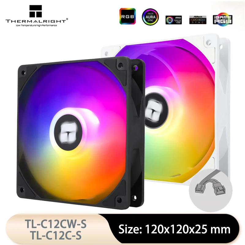 

Thermalright TL-C12CW-S 120mm Fan 1550RPM Quiet S-FDB Bearing 5V 3PIN ARGB pc gamer Adjust Speed For PC CPU Cooler Replaces Fans