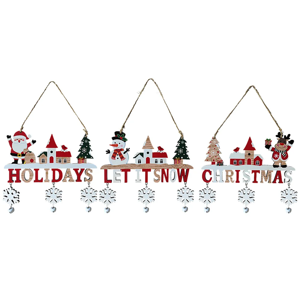 

3Pcs Wood Xmas Tree Hanging Ornaments Christmas Themed Decor Xmas Party Props Holiday Tree Decorations Wooden Hanging Decor