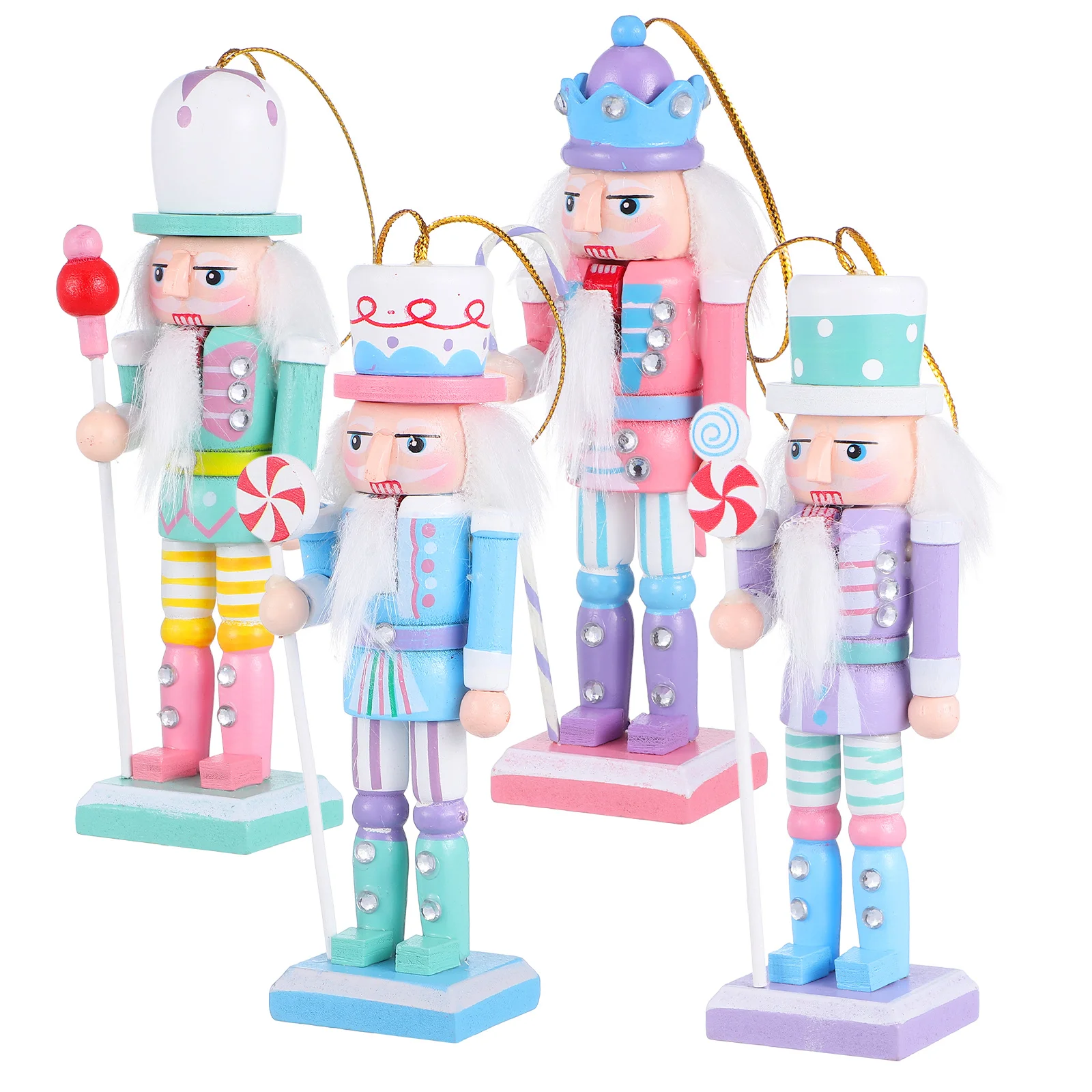 

4Pcs Wooden Nutcracker Decorative Nutcrackers for Christmas Tree Table Display Xmas Indoor Ornament Set Holiday Nutcrackers