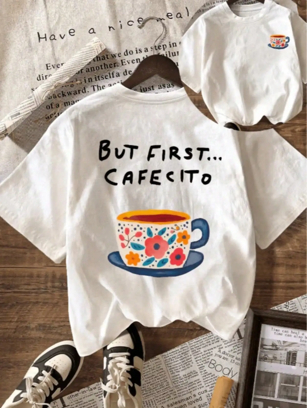 T Shirt Print ,Graphic-Cotton Tees Size Plus,But First... Cafecito, Women Summer, Women Beach, Women Casual Top, Women Casual Round Neck Short Sleeve T-Shirt,With Shirt,Summer Tops,Shirt Suitable