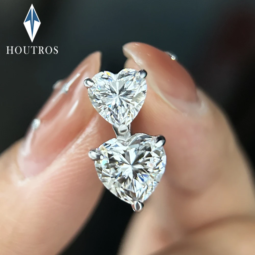 Double Heart Cut Moissanite Diamond Stud Earrings 925 Sterling Silver Luxury Quality Drop Earrings Party Wedding Jewelry Gift