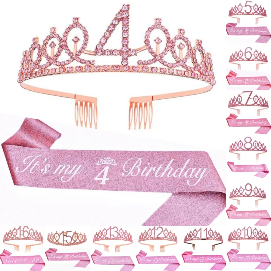 Tiara de Aniversário Coroa Faixa para Mulheres e Meninas Este é Meu 4º 5º 6º 7º 8º 9º 10º 11º 12º 13º Aniversário Decoração de Festa