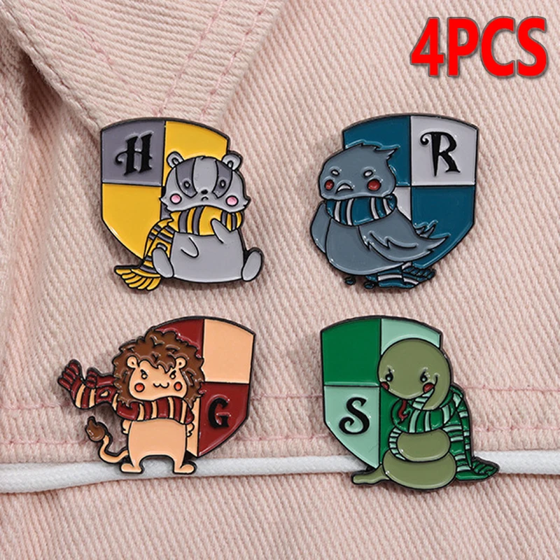 1Set Creative Small Animal Owl Cute Magic Academy Style Shield Badge Pendant Metal Badge Cartoon Brooches Clothing Accessories