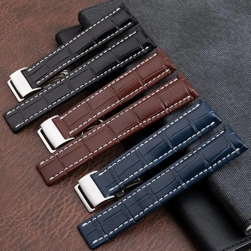 

MAISITU High Quality Soft Leather Watchband Stainless Fold Buckle For Breitling Strap 22mm 24mm SUPEROCEAN AVENGER NAVITIMER