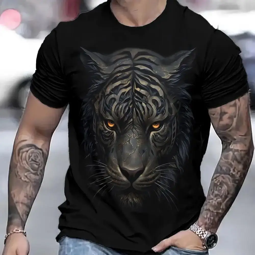 Tiger Print T-shirt 3D Animal Men's shirt Summer Short sleeve men's casual pullover Oversized top T-shirt Men's S-6XL