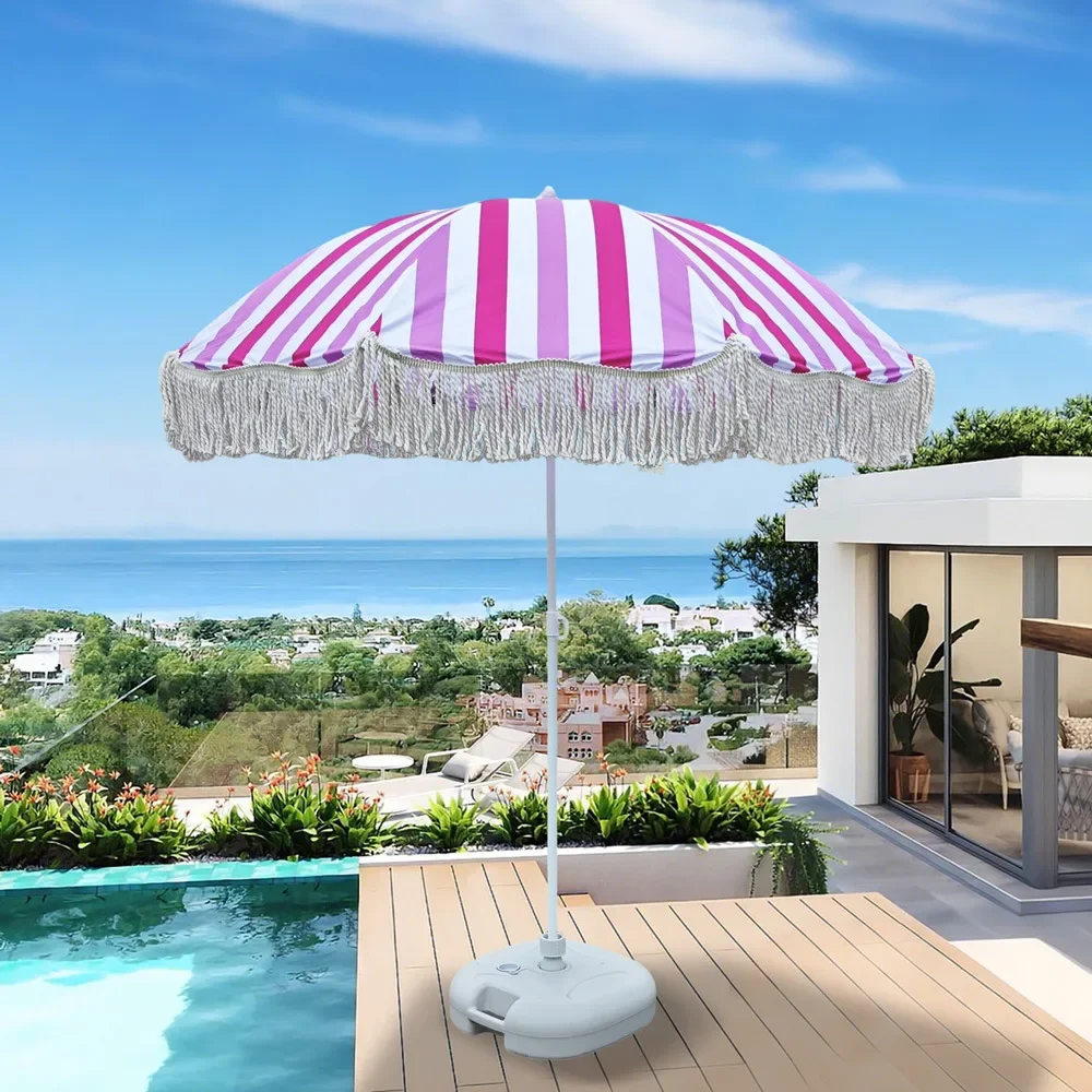 Outdoor tassel sun umbrella stall large umbrella sunscreen windproof beach umbrella outdoor leisure courtyard camping parasol