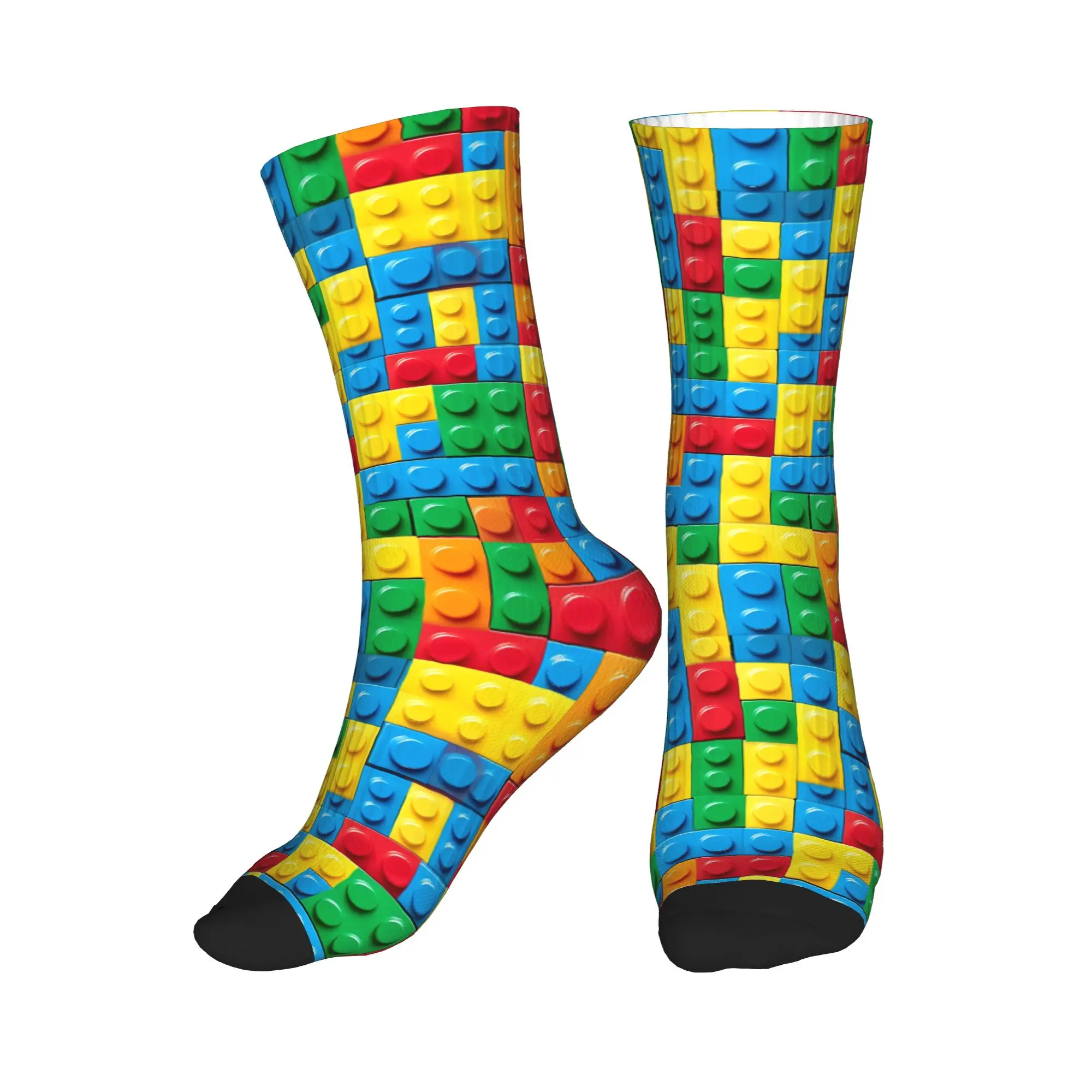 Bold Brick Print Colorful Building Blocks Socks  Trendy Stockings Autumn Anti Skid Couple Socks Soft Design Skateboard Socks
