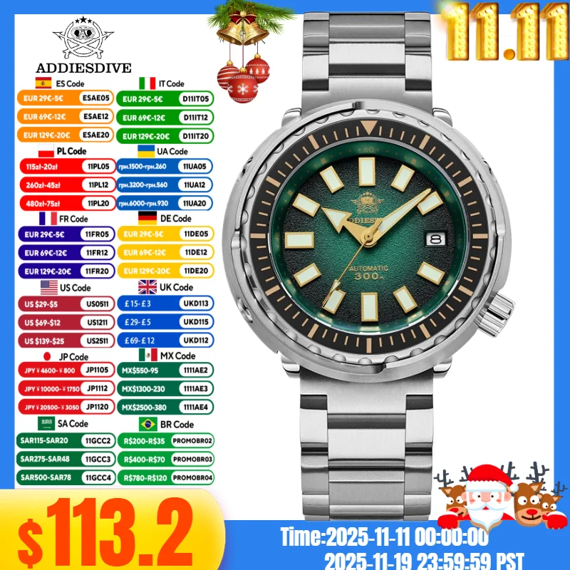 

ADDIESDIVE Watch Men New Mechanical NH35 Luxury Sapphire AR Coated Glass Luminous Waterproof 300m Automaic Wristwatch AD2090