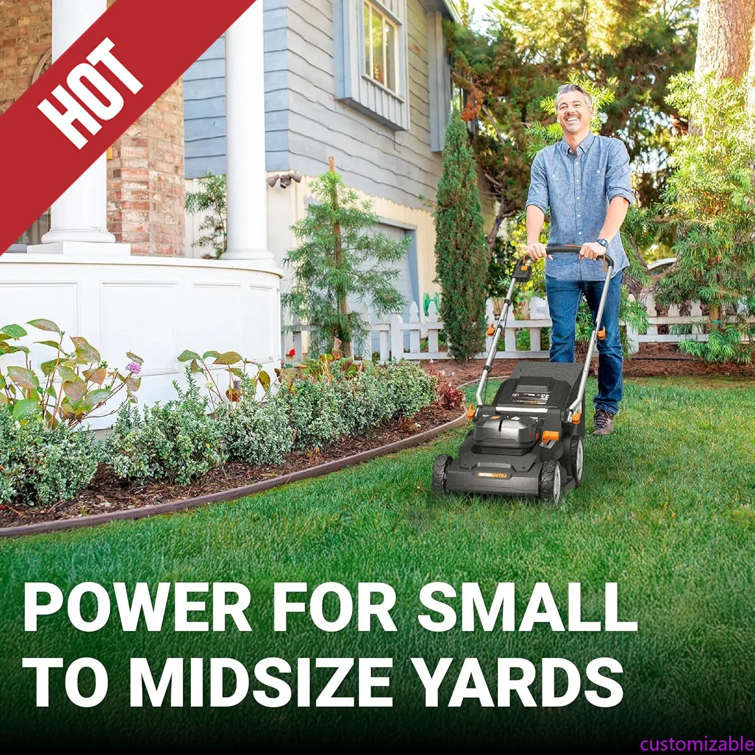 

Customizable 40V 17'' Cordless Lawn Mower For Medium Size Yards, 2-in-1 Electric Mower Cuts To Edge, Compact & Lightweight Push