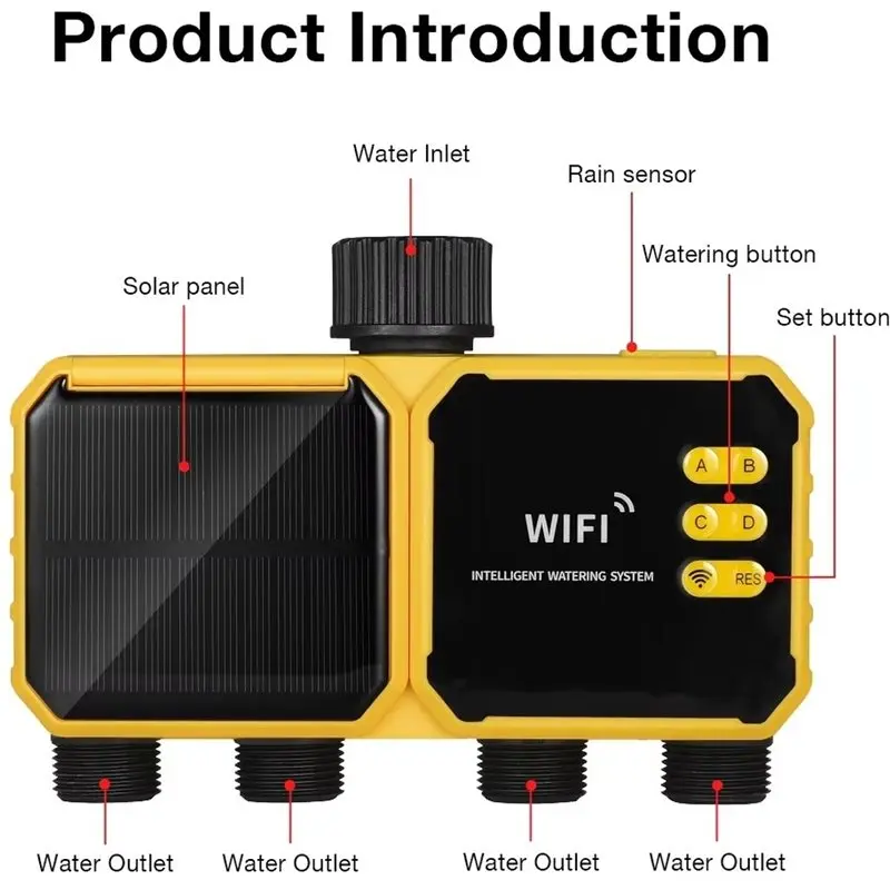 ABGH-Solar Irrigation Timing Controller 4 Zone WIFI Automatic Irrigation System Outdoor Water Timer