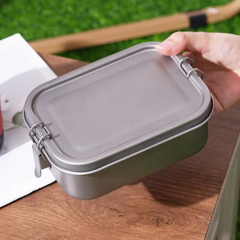 

outdoor camping Titanium Lunch Box Metal Lunchbox Foldable Handle Box With Airtight Lid Seal Cooking Food Box Leak-Resistant