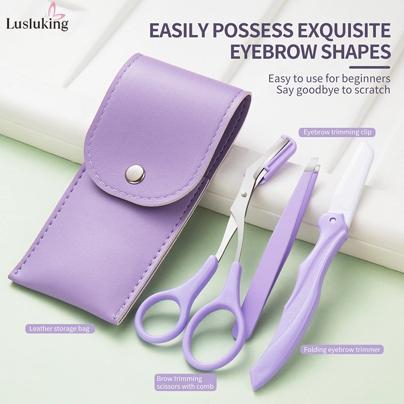 3 قطعة أداة العناية ببشرة الوجه مجموعة مقص تشذيب الحواجب مع مشط مدمج ملقط الحاجب أدوات التجميل ماكينة حلاقة الحاجب اللطيفة #2