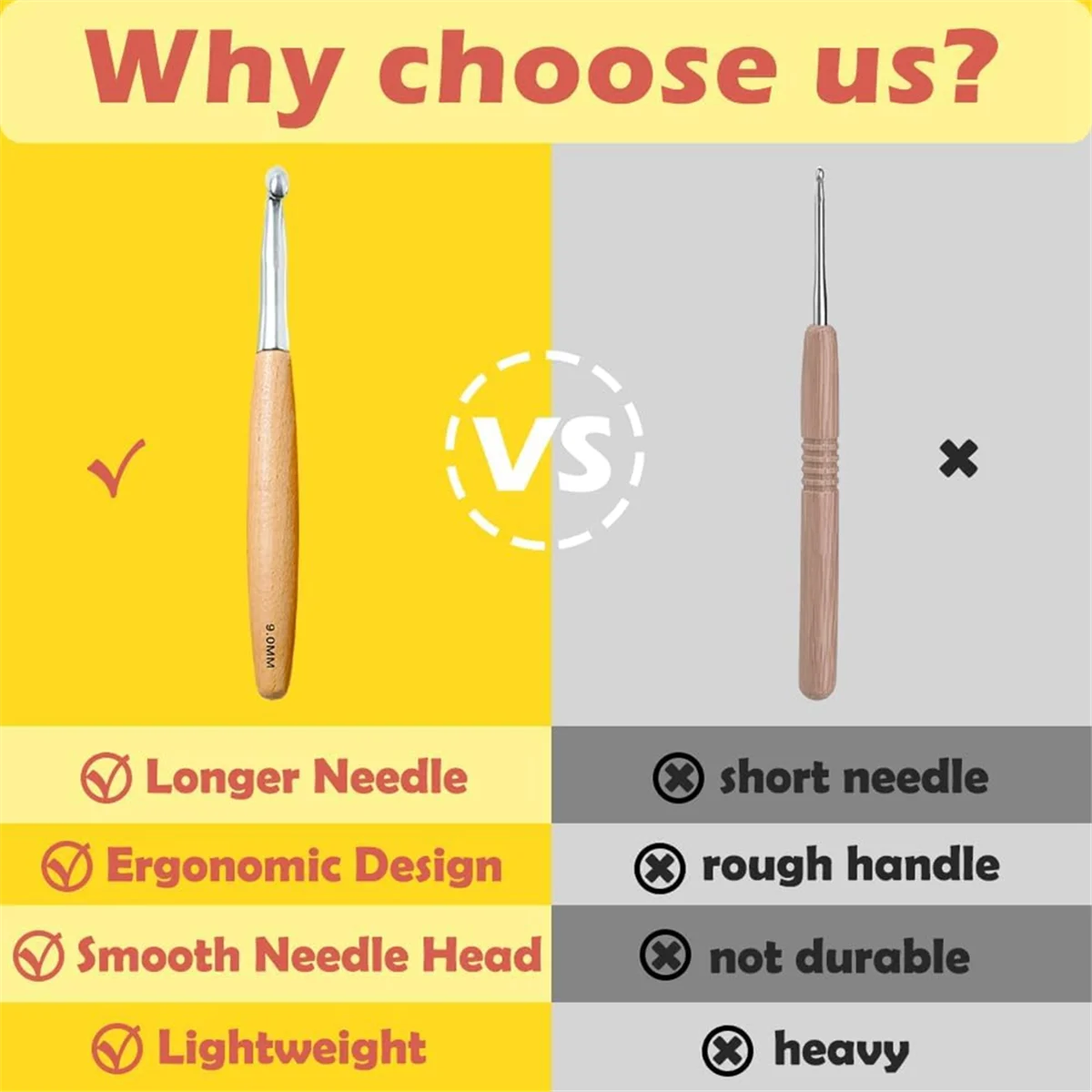 Big Crochet Hooks Set with Beech Wood Handle, Crochet Hooks for Chunky Yarn, Size 7mm 8mm 9mm 10mm 12mm